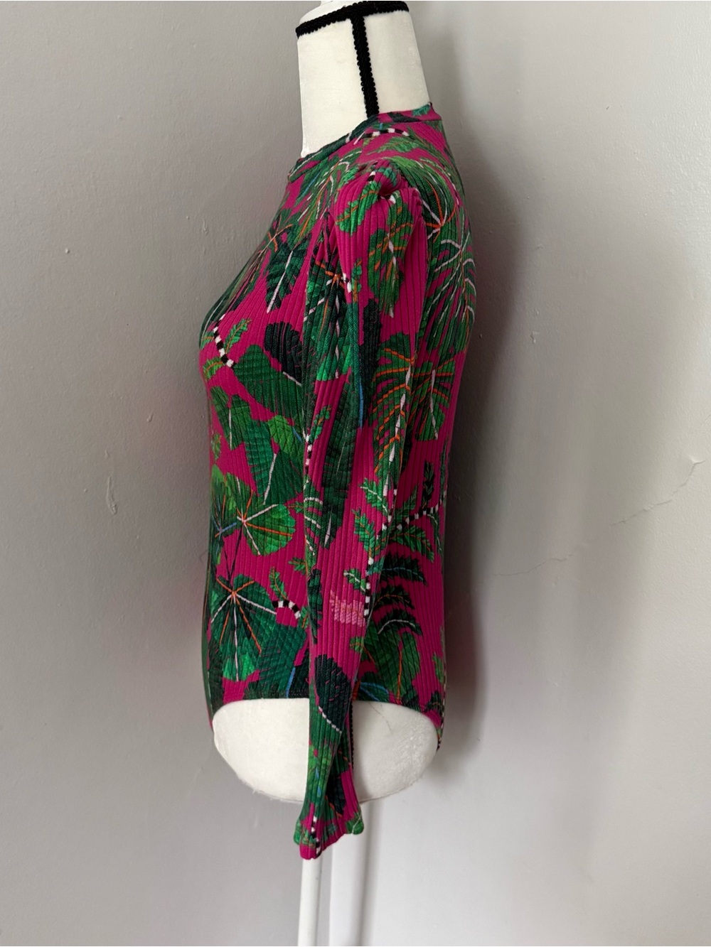 Pink Leaves Ribbed Long Sleeve Bodysuit by Farm Rio Medium - Picture 3 of 10